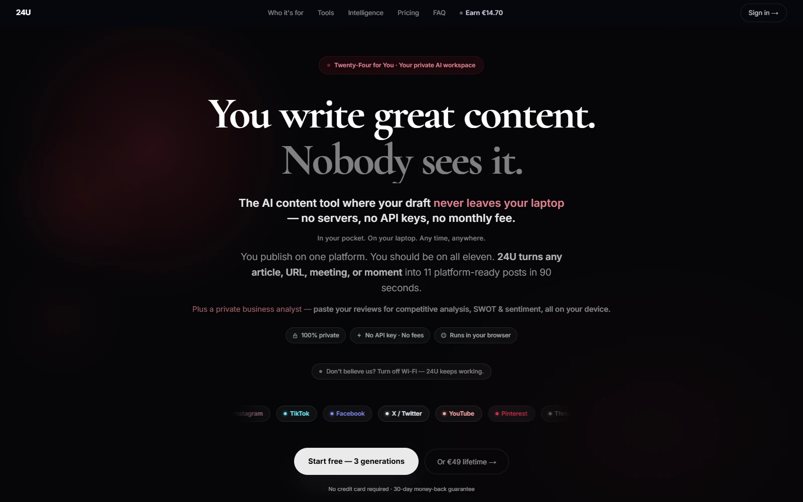 Screenshot of the 24U web app turning one draft into posts for several platforms